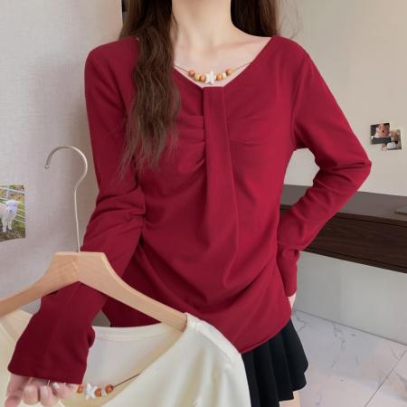 FA51159# 大码长袖加厚保暖T恤时尚减龄显瘦小众别致遮肉收腰打底衫女 服裝批發女裝批發服飾貨源