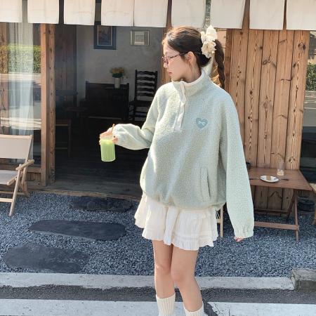 FA51176# 大码大码羊羔毛胖mm高领卫衣加厚摇粒绒上衣外套 服裝批發女裝批發服飾貨源