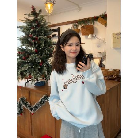 FA51177# 大码加绒加厚卫衣胖MM慵懒宽松设计感卡通刺绣圆领上衣 服裝批發女裝批發服飾貨源