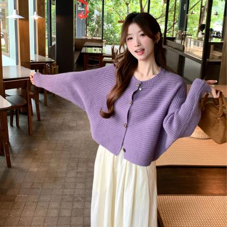 FA51178# 大码设计感短款小香风胖MM休闲减龄毛衣开衫外套 服裝批發女裝批發服飾貨源