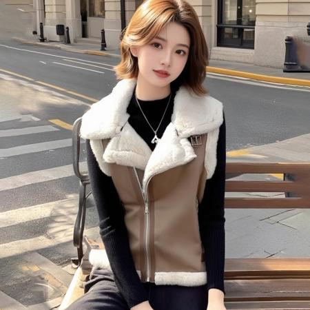FA51181# 皮毛一体马甲女外搭穿洋气冬季加厚背心马夹羊羔绒外套 服裝批發女裝批發服飾貨源