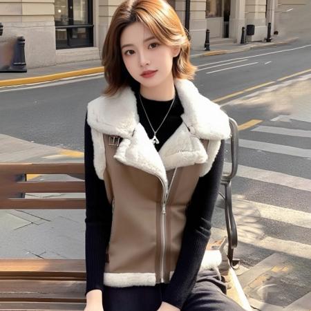 FA51181# 皮毛一体马甲女外搭穿洋气冬季加厚背心马夹羊羔绒外套 服裝批發女裝批發服飾貨源