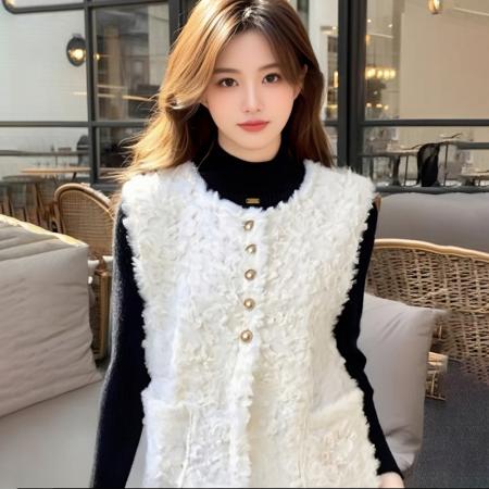 FA51182# 时尚单排扣加厚保暖羊羔毛马甲气质百搭减龄外套背心外搭 服裝批發女裝批發服飾貨源