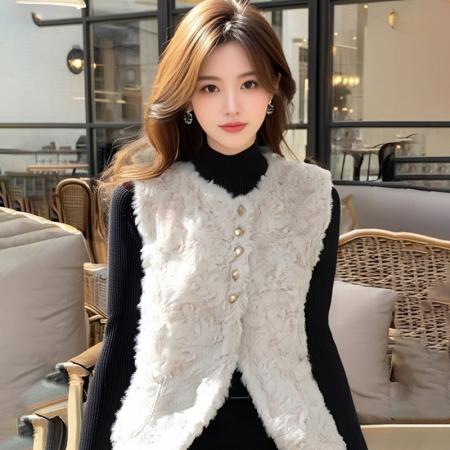 FA51182# 时尚单排扣加厚保暖羊羔毛马甲气质百搭减龄外套背心外搭 服裝批發女裝批發服飾貨源