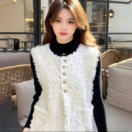 FA51182# 时尚单排扣加厚保暖羊羔毛马甲气质百搭减龄外套背心外搭 服裝批發女裝批發服飾貨源