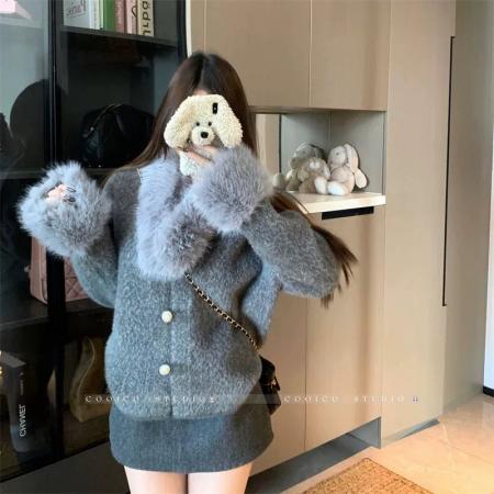 FA51186# 秋冬新款法式小香风毛衣外套女宽松洋气厚仿貂绒针织开衫上衣 服裝批發女裝批發服飾貨源