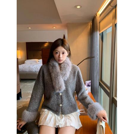 FA51186# 秋冬新款法式小香风毛衣外套女宽松洋气厚仿貂绒针织开衫上衣 服裝批發女裝批發服飾貨源