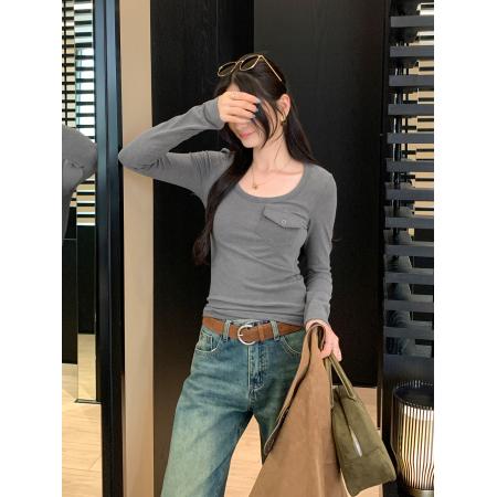 FA51189# 图超好看u领磨毛保暖内搭打底衫可外穿女冬新款爆款上衣 服裝批發女裝批發服飾貨源