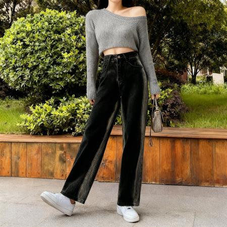 FA51195# 小个子美式春秋渐变牛仔裤复古xxs高腰直筒阔腿九分拖地 服裝批發女裝批發服飾貨源