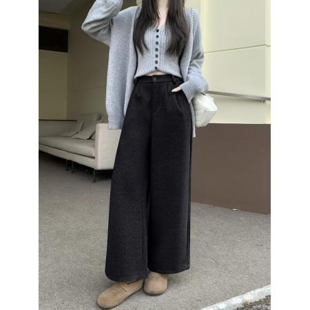 FA51198# 毛呢裤秋冬韩版加厚直筒西装裤长裤显瘦小个子休闲九分阔腿裤 服裝批發女裝批發服飾貨源