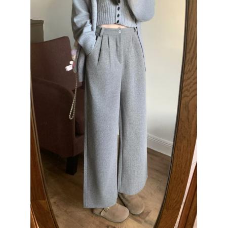 FA51198# 毛呢裤秋冬韩版加厚直筒西装裤长裤显瘦小个子休闲九分阔腿裤 服裝批發女裝批發服飾貨源