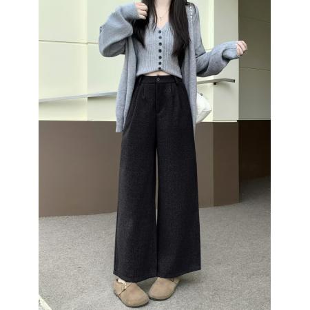 FA51198# 毛呢裤秋冬韩版加厚直筒西装裤长裤显瘦小个子休闲九分阔腿裤 服裝批發女裝批發服飾貨源