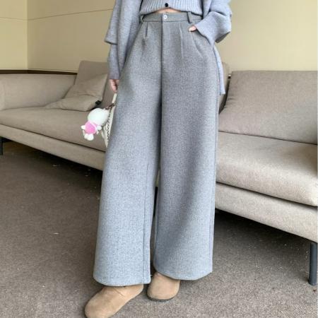 FA51198# 毛呢裤秋冬韩版加厚直筒西装裤长裤显瘦小个子休闲九分阔腿裤 服裝批發女裝批發服飾貨源
