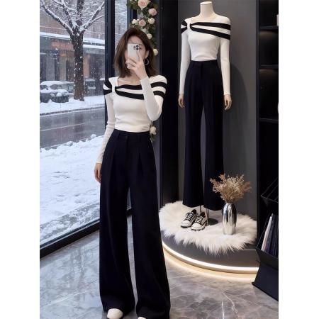 FA51208# 早秋韩系氛围感穿搭巨好看针织毛衣条纹绝美独特漂亮轻熟短款上衣 服裝批發女裝批發服飾貨源