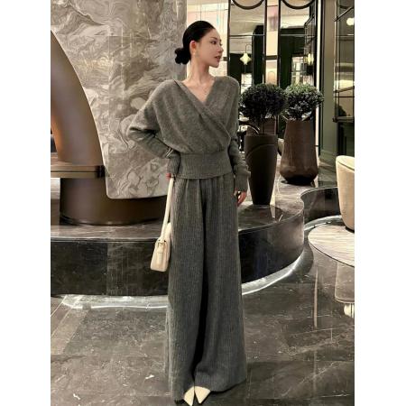 FA51211# 穿搭一整套冬季新款名媛气质气轻熟针织上衣阔腿裤两件套装女 服裝批發女裝批發服飾貨源