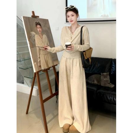 FA51211# 穿搭一整套冬季新款名媛气质气轻熟针织上衣阔腿裤两件套装女 服裝批發女裝批發服飾貨源