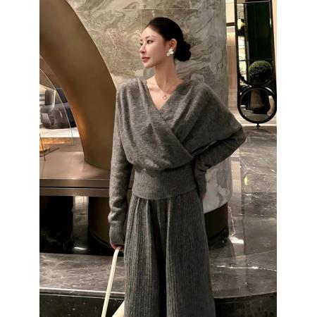 FA51211# 穿搭一整套冬季新款名媛气质气轻熟针织上衣阔腿裤两件套装女 服裝批發女裝批發服飾貨源