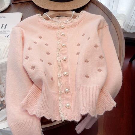 FA51216# 韩系温柔风刺绣高级感毛衣外套女春秋季爆款蕾丝花边薄针织开衫潮 服裝批發女裝批發服飾貨源