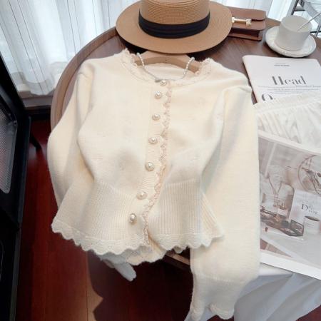 FA51216# 韩系温柔风刺绣高级感毛衣外套女春秋季爆款蕾丝花边薄针织开衫潮 服裝批發女裝批發服飾貨源