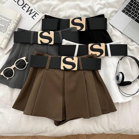 FA51219# 设计感休闲百搭字母腰带高腰显瘦半身裙防走光短裙百褶裙a字裙女 服裝批發女裝批發服飾貨源