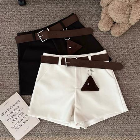 FA51220# 秋季新款复古毛呢百搭休闲裤修身显瘦配腰带高腰气质短裤女潮 服裝批發女裝批發服飾貨源