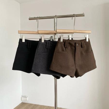 FA51222# 加厚高腰提臀显瘦毛呢阔腿裤女秋冬新款韩版通勤百搭a字短裤 服裝批發女裝批發服飾貨源