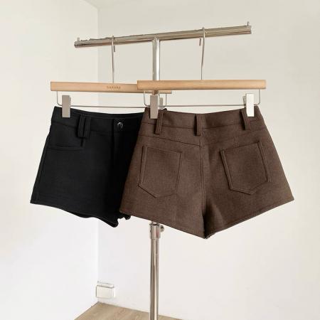 FA51222# 加厚高腰提臀显瘦毛呢阔腿裤女秋冬新款韩版通勤百搭a字短裤 服裝批發女裝批發服飾貨源