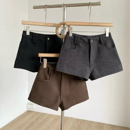 FA51222# 加厚高腰提臀显瘦毛呢阔腿裤女秋冬新款韩版通勤百搭a字短裤 服裝批發女裝批發服飾貨源