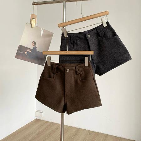 FA51222# 加厚高腰提臀显瘦毛呢阔腿裤女秋冬新款韩版通勤百搭a字短裤 服裝批發女裝批發服飾貨源