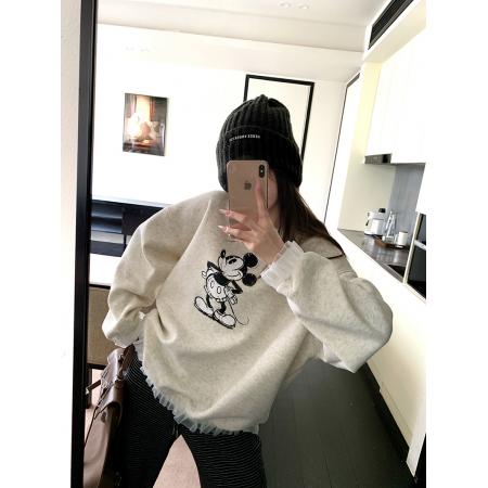 FA51229# 纯棉华棉复合真超加绒卫衣女秋冬潮新款蕾丝宽松保暖上衣 服裝批發女裝批發服飾貨源