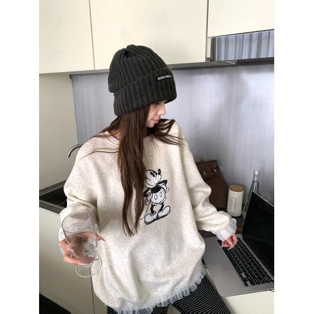 FA51229# 纯棉华棉复合真超加绒卫衣女秋冬潮新款蕾丝宽松保暖上衣 服裝批發女裝批發服飾貨源