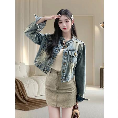 FA51233# 复古蓝小个子牛仔外套女秋冬新款设计感时尚显瘦上衣夹克女潮 服裝批發女裝批發服飾貨源