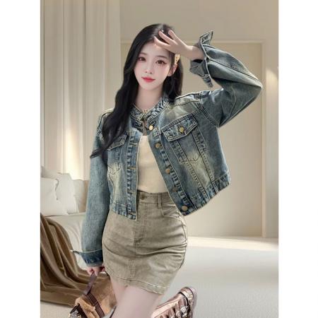 FA51233# 复古蓝小个子牛仔外套女秋冬新款设计感时尚显瘦上衣夹克女潮 服裝批發女裝批發服飾貨源