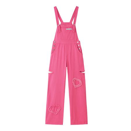 FA51235# 美式复古牛仔背带裤女秋季ins新款韩系宽松减龄小个子阔腿连体裤 服裝批發女裝批發服飾貨源