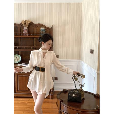 FA51243# 法式气质名媛高级感缎面衬衫连衣裙夏季不规则气质短裙女装 服裝批發女裝批發服飾貨源