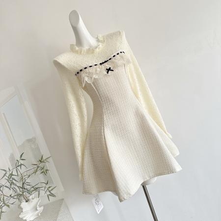 FA51253# 雪绒香榭/千金感小香风蕾丝花边精致年会连衣裙 服裝批發女裝批發服飾貨源