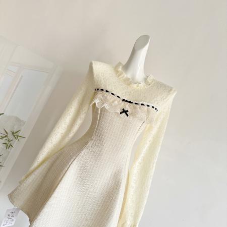 FA51253# 雪绒香榭/千金感小香风蕾丝花边精致年会连衣裙 服裝批發女裝批發服飾貨源