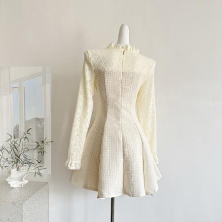 FA51253# 雪绒香榭/千金感小香风蕾丝花边精致年会连衣裙 服裝批發女裝批發服飾貨源