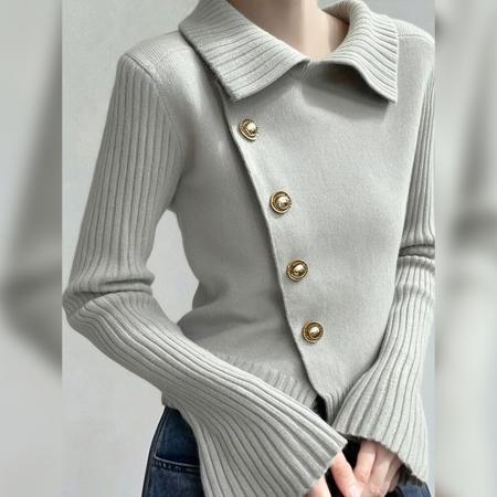 FA51254# 冬季轻奢翻领针织衫流行百搭纯色上衣优雅气质毛衣时尚加厚女 服裝批發女裝批發服飾貨源