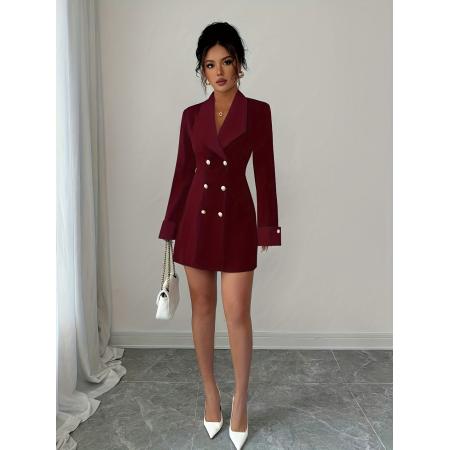 FA51258# 女士秋季法式优雅前开双排扣短款连衣裙适合晚会/姐妹聚会 服裝批發女裝批發服飾貨源