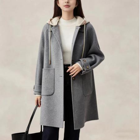 FA51269# 秋冬新款毛呢大衣女高级感慵懒风洋气优雅减龄连帽毛呢外套女 服裝批發女裝批發服飾貨源