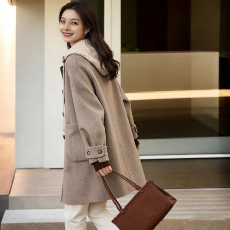 FA51269# 秋冬新款毛呢大衣女高级感慵懒风洋气优雅减龄连帽毛呢外套女 服裝批發女裝批發服飾貨源