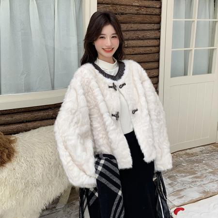 FA51271# 时尚皮草短款外套皮毛一体圆领小个子韩版洋气减龄仿羊羔毛女装 服裝批發女裝批發服飾貨源