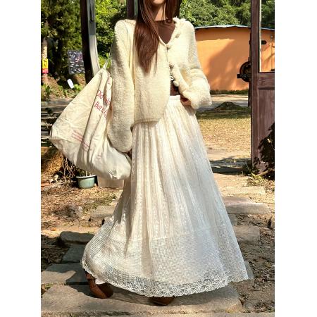 FA51280# 简约气质提花蕾丝长款半身裙女冬季百搭A字长裙 服裝批發女裝批發服飾貨源