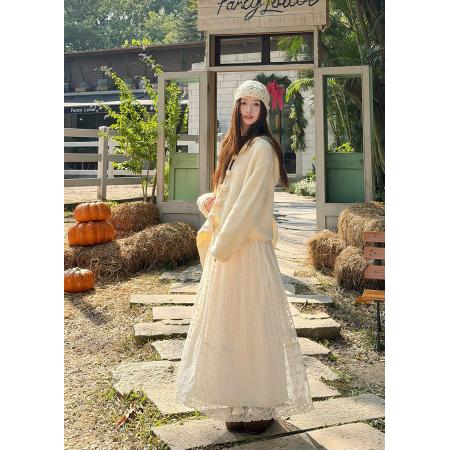 FA51280# 简约气质提花蕾丝长款半身裙女冬季百搭A字长裙 服裝批發女裝批發服飾貨源