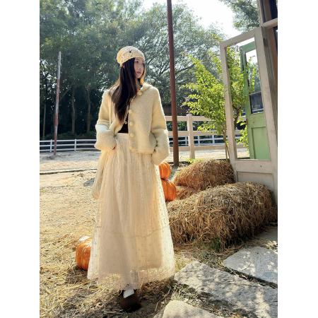 FA51280# 简约气质提花蕾丝长款半身裙女冬季百搭A字长裙 服裝批發女裝批發服飾貨源