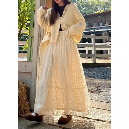 FA51280# 简约气质提花蕾丝长款半身裙女冬季百搭A字长裙 服裝批發女裝批發服飾貨源