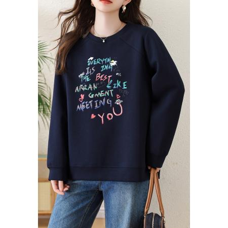 FA51285# 休闲印花长袖卫衣女欧货洋气女装大码宽松上衣 服裝批發女裝批發服飾貨源