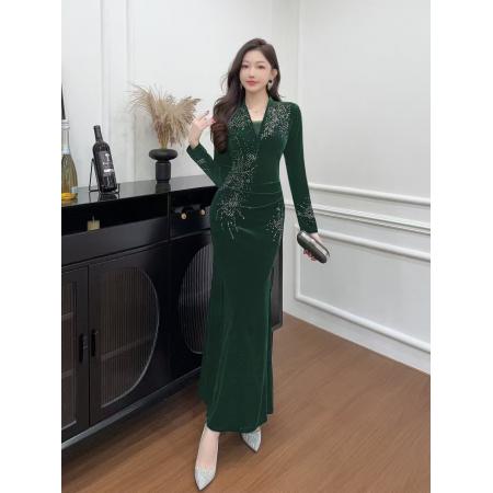 FA51295# 气质女人味简约修身拼接蕾丝包臀连衣裙长袖女神款 服裝批發女裝批發服飾貨源