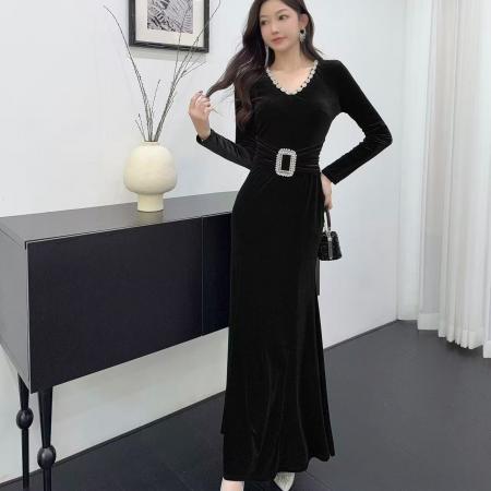 FA51299# 晚礼服裙女宴会气质长款修身丝绒年会战袍名媛连衣裙女 服裝批發女裝批發服飾貨源